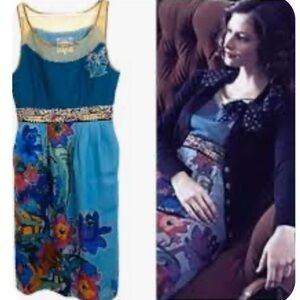 NWT Anthropologie FLOREAT Multicolor Floral Midi Dress Embellished 0